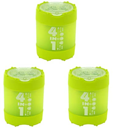 KUM AZ1028316-G - Anspitzer mit Behälter 4in1 grün, 3 Stück, mit Click Clack Verschluss, aus Kunststoff