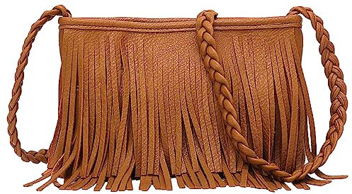 Anopo Fransen Crossbody Geldbörse für Damen Quaste Messenger Tasche PU-Leder Schultertasche Hobo Umhängetasche Fransentasche Braun