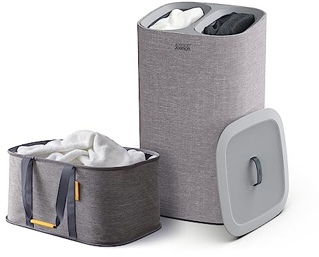 Joseph Joseph Laundry 2 piece set - Hold-All 35L collapsible Washing Basket and Tota 60L Laundry Separation Hamper with 2 removeable bags - Grey