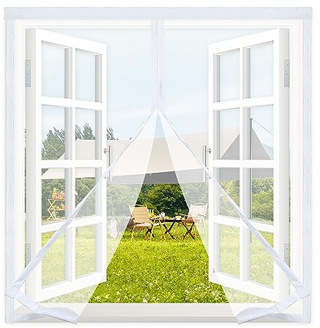 Fliegengitter Fenster Magnet 120x140cm,Fliegengitter für Fenster mit Klettband, Ohne Bohren,Automatische Abschaltung, Insektenschutz Fenster Magnetisch für Balkonfenster Terrassenfenster,Weiß