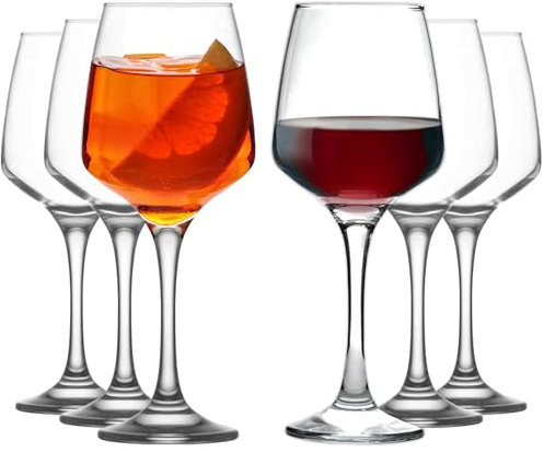 LAV Premium Copas de Vino Blanco 400 ml, 6PCs Aptas para Lavavajillas,100% SIN PLOMO Copas de Vino Tinto, Copa de Vino, Vasos de Vino blanco, Vasos de Vino Tinto, Red, White Wine Glasses