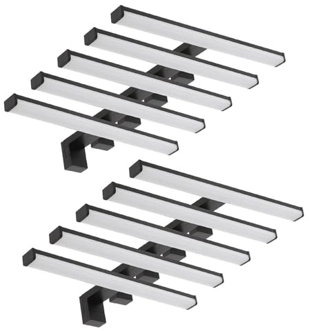 LED Universum - moderne LED Spiegelleuchte Monica 10-er Set 40cm schwarz eckig 7,4W 900lm 4000K IP44 für Badezimmer, Spiegel oder als Bilderleuchte, Steck- Klemm- Wandmontage