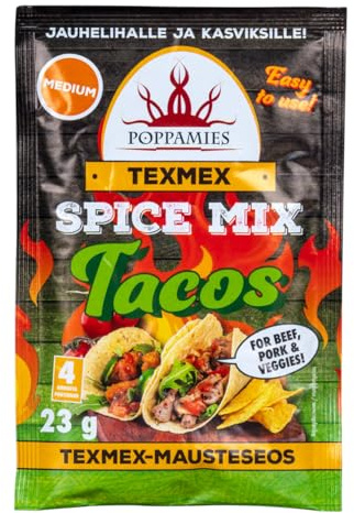 Poppamies Texmex Tacos Spice Mix - Vegano, sin gluten, sin lactosa - Picante: Medio - 23g