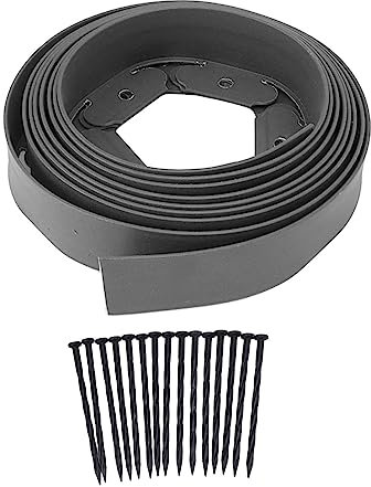 Tissting Flexible Rasenkante Kunststoff 10m Lange 5cm Hoch Unsichtbare Raseneinfassung mit 15 Erdanker, Gartenzaun Beetbegrenzung Beeteinfassung(Grau)
