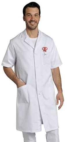 Blouse Blanche Homme Chimie Polyester Coton épais Manches Courtes, 1 Poche intérieure, 3 Poches extérieures (FR/ES, Alpha/Lettres, 3TG, Taille Normale, Taille Normale, Blanc)