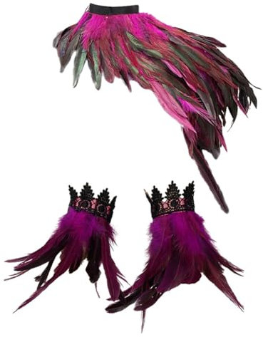 Asudaro Federkragen Gothic Federschal Poncho Kostüm Feder Epaulet Shrug Kragen Halskette Feder Manschetten Feder Slap Armbänder für Foto Requisite Cosplay Party Kleidung Typ 5