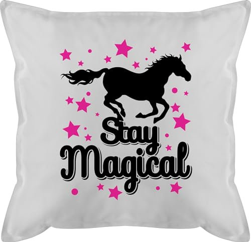 Kissen 50x50 - Pferde - Stay magical I Geschenk Pferdemädchen - 50 x 50 cm - Weiß - pferdekissen pferdeliebhaber pferd pferde-zubehör reiten horse kissen+mit+pferdemotiv pferdespruch mit pferden