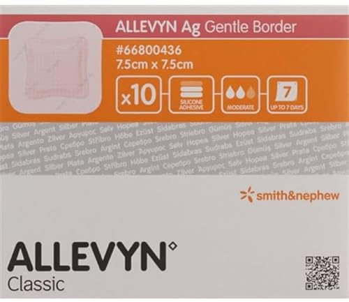 Zarter Schaumverband, mit antimikrobiellem Silber, 7,5 x 7,5 cm, 10 Stück
