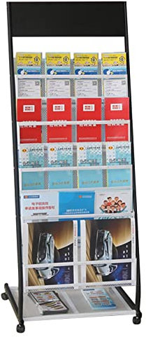 Broschüren-Literatur-Präsentationsständer Bodenstehender Zeitschriftenständer, 6-lagiger Broschüren-Präsentationsständer mit beweglichen Rollen, geeignet für Zeitschriften, Bücher, Literatur