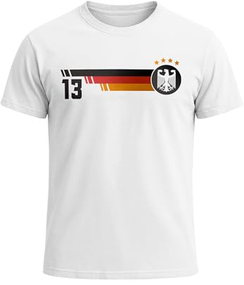 MoonWorks® Herren T-Shirt Deutschland Fußball WM-Shirt 2026 Fanshirt Trikotnummer 13 Adler Deutschlandshirt Weiss 3XL