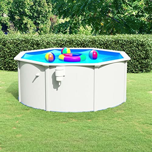 Sufrk Piscine avec murs en acier 300 x 120 cm blanche, piscine AUT ou portante extérieure, piscine hors sol avec filtre et valve