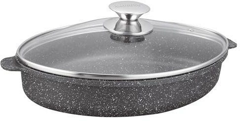 Kamberg – Cazuela para horno 30 x 21 x 6,2 cm – Revestimiento de piedra sin PFOA/PFAS – Todos los fuegos incluyendo inducción – 2 litros, negro