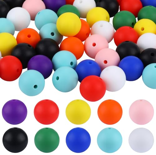 BEEFLYING 100 Pièces 15 mm Perles en Silicone Perles en Silicone de qualité Alimentaire pour Attaches de Sucette DIY Pendentif en Chaîne Bébé Jouet de Dentition (Couleurs Mélangées) | Perles pour stylos à perles, fabrication de bijoux, colliers, bracelets, porte-clés (couleurs mélangées)