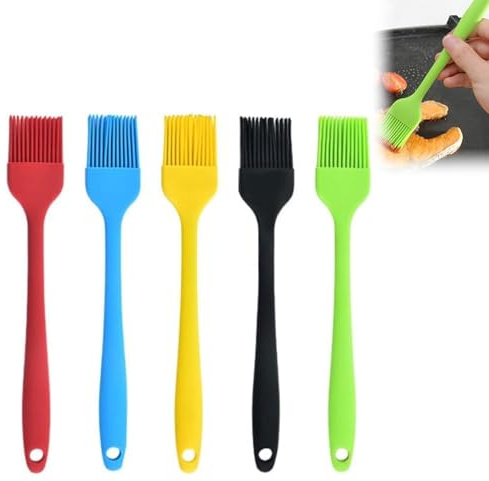 Hinapan 5 pinceles de silicona para hornear, resistentes al calor, sin BPA, para barbacoa, cocina, hornear, marinar, espolvorear aceite, cerdas suaves (multicolor)