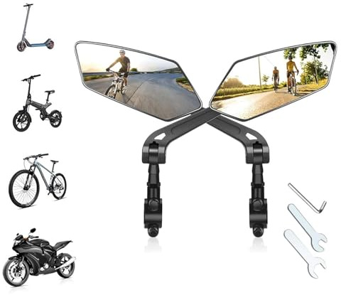 2Pcs Large Bicycle Mirror, 360° Rotatable Adjustable Explosion-Proof Bicycle Mirrors, Bar End Rear View Mirror HD Wide Angle for Bike Handlebar 20-24mm