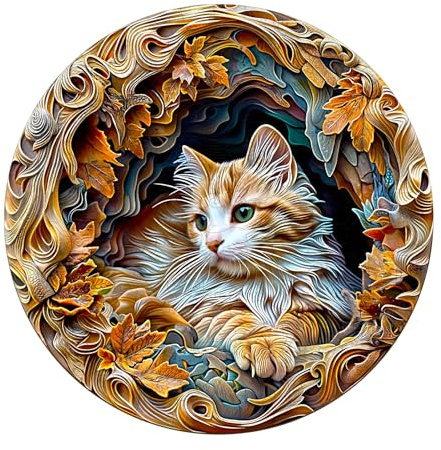 Hakumata Holzpuzzle Erwachsene 3D Katze- 300 Teile holzpuzzle Geschenkbox | Wanddekoration,Geschenk für Freunde und Familien,Geschenke für Puzzleliebhaber,Stressabbau