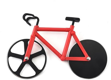 Rot Edelstahl Fahrrad Pizzaschneider, Rad mit Antihaftbeschichtung Super Scharfe Klingen Fahrrad Gadget, Profiausführung, Geeignet für Party Usw, Antihaftbeschichtet und Rostfrei, 18 x 12 cm