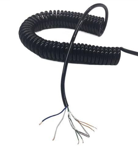 YKMYXZ cavo elettrico， Cavo a spirale a 6 nuclei Cavo di alimentazione telescopico elastico schermato a doppino intrecciato con rete a molla 20AWG(Stretch 5 meter)