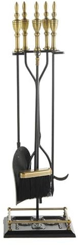 Ensemble d'outils de cheminée 5 pièces, Ensemble d'outils de cheminée d'intérieur Robuste avec Pinces à tisonnier, Balai, Pelle, Support, Outils de feu, kit d'accessoires de Foyer extérieur