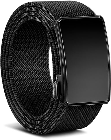 BULLIANT Cinturón Hombre Elástico Cinturón Ajustable con Engranaje Nylon Táctico para Hombres Casual Jeans Golf Trabajo 3,5 cm Corte Adaptable(Negro,115cm/34-38 Cintura ajuste)