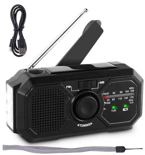 Radio Pequeña Portátil De Bolsillo Recargable, 1200MAh Radio Emergencia Compacta con Manivela De Carga Solar, Reproductor De Radios FM para Entretenimiento Acampar Al Aire Libre