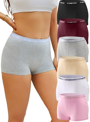 FINETOO Womens Cotton Boy Shorts Underwear Full Coverage Soft Boxer Briefs High Waisted Panties for Lady Girls 6 Pack(M)