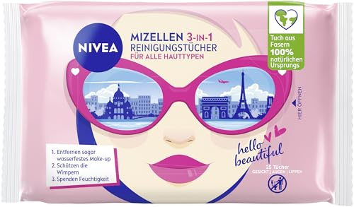 NIVEA Lot de 25 lingettes micellaires 3 en 1 - Lingettes nettoyantes douces pour le visage avec provitamine B5 - Lingettes démaquillantes douces pour enlever le maquillage et le mascara imperméable