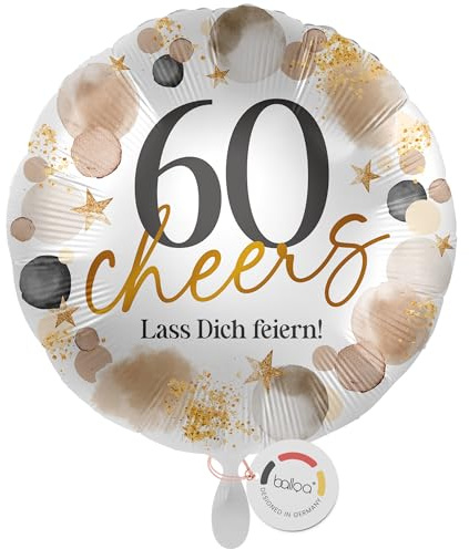balloa Folienballon 60 cheers Lass dich feiern, Helium Ballon rund, Luftballon Geburtstag Frau Mann Deko Geschenk Ballon 60 Jahre Feier Party Ballondeko Spruchballon Jubiläum, 33cm