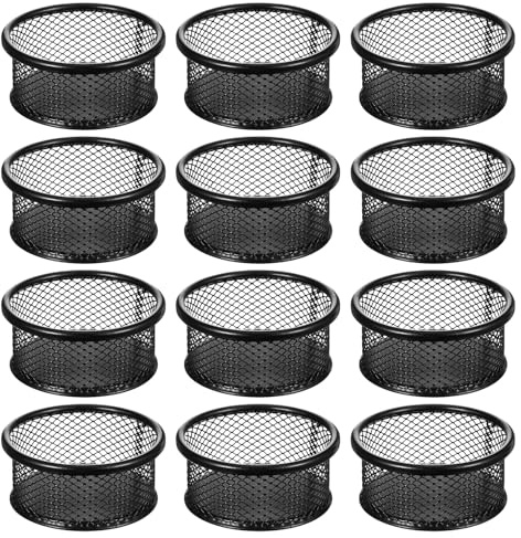 Limbeuuu 12 Pack Paper Clip Holder, Paperclip Holders for Desk, Mesh Paper Clip Holder for Desk Binder Wire Mesh Bowls for Holding Small Parts Office Accessories(Black)