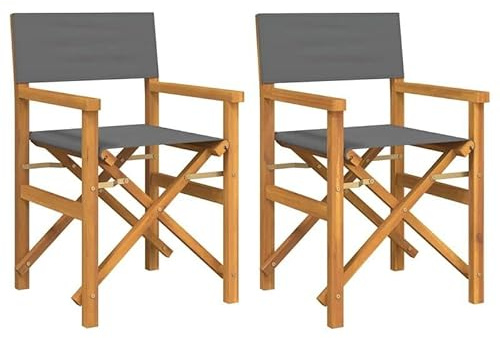 Eleganz 2er Set Regiestühle klappbar aus Teak-Hartholz – Graue Gartenstühle für Terrasse & Balkon – Wasserdichtes Polyester – Komfortabel & Langlebig