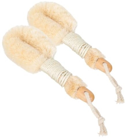 Hemobllo Set 2pezzi Spazzole Esfolianti Corpo in Fibra Naturale di Sisal con Manico in Legno e Corda in Juta per Doccia e Scrub Delicato