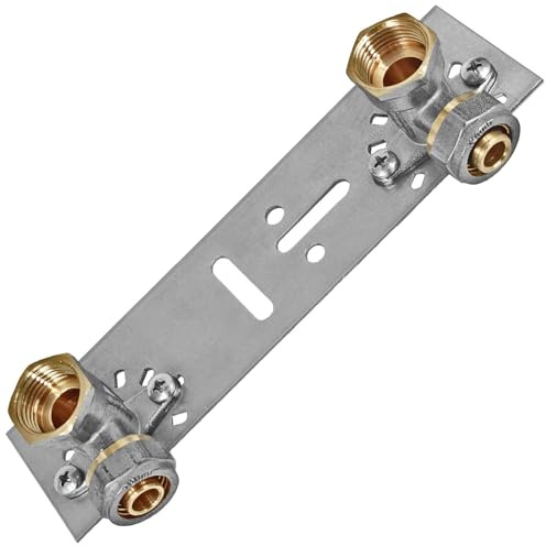 MegaHaustechnik Wandwinkel auf Montageplatte mit 1/2 Zoll Innengewinde IG Schraubfitting für Mehrschichtverbundrohr 16x2 mm (AußenØ x Wandstärke) aus Messing Verschraubung Trinkwasser geeignet
