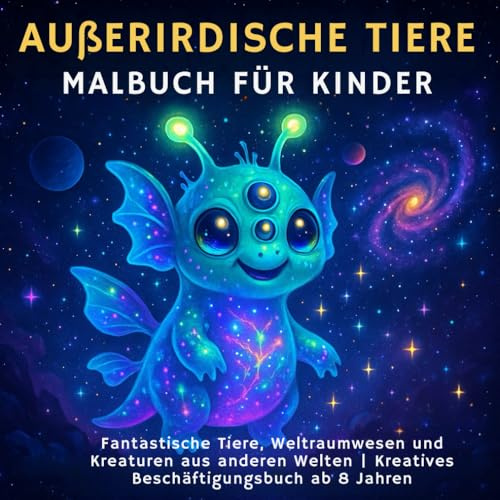Malbuch mit außerirdischen Tieren für Kinder: Entdecke 41 Weltraumkreaturen, Fantasietiere und außerirdische Kreaturen | Spaßige Beschäftigung und perfektes Geschenk für 8- bis 12-Jährige