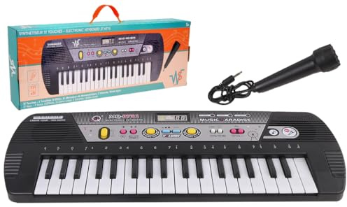 WS - Synthesizer – 37 Tasten – Einsteiger – 610635 – Schwarz – ideal für Anfänger – Kind – Keyboard – Musik – Instrument – Klavier – Musiker – Mikrofon – Lernmodus – mobil – ab 5 Jahren