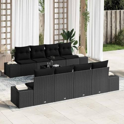 Frdhee Lounge Set Eckbankgruppe,Garten-Sofa-Set mit Kissen 7 pcs Schwarz 55 x 55 x 37 cm,Loungesofa für Wohnzimmer Balkon Wohnungen