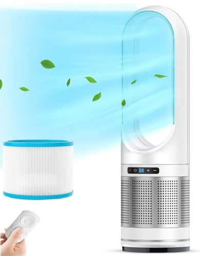 Ventilateur oscillant portable sans pales pour chambre, bureau ou maison. Fonction chaud/froid. Ventilateur colonne avec purification d'air, 8 vitesses, minuterie 8 h, oscillation à 80°.