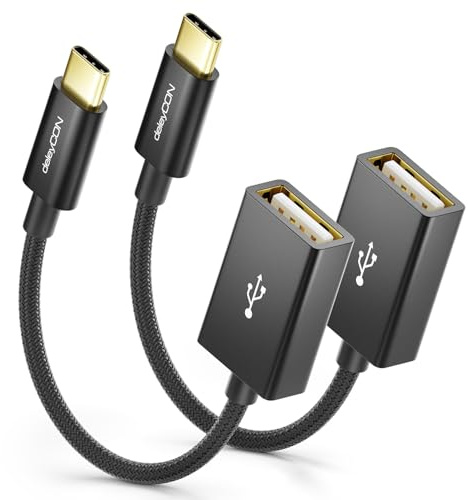 deleyCON 10cm OTG USB‑C a USB‑A (2 Pezzi) - Da Connettore USB‑C Maschio a Porta USB‑A Femmina - Compatibile con iPhone 17/Air/16/15 Pro Max/15 Max, iPad, MacBook Pro/Air, Galaxy S25/S24, PC e Computer