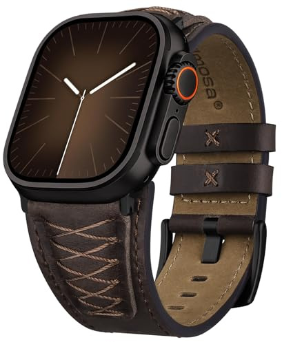 Fullmosa Bracelet en Cuir Véritable pour Apple Watch | Compatible avec iWatch Ultra3/2/1 SE3/2/1 Série 11/10/9/8/7/6/5/4 49mm 46mm 45mm 44mm pour Homme Femme