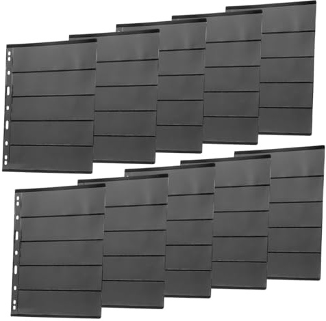 MOLUCKFU Álbum de Sellos 10 Hojas Sueltas A5 9 Agujeros Doble Cara, Fondo Negro, Protector Pet Reutilizable para Colección Postal y Almacenamiento de Tarjetas Coleccionables