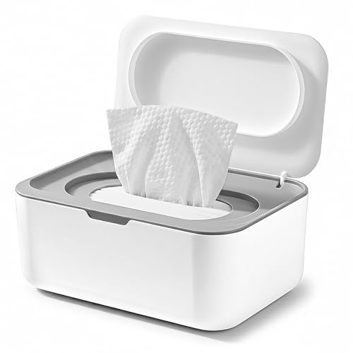 VVINATO Caja para Toallitas Húmedas con Tapa, Dispensador de Toallitas Antipolvo para Hogar y Viaje, Caja de Pañuelos Húmedos, Cajas de Servilletas para Guardería Coche Cocina Baño, Gris