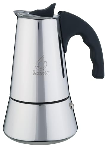 FOREVER Caffettiera Moka Inox, Miss Conny, Caffettiera Moka per Casa, Caffettiera Portatile per Viaggio, inclusa Guarnizione in Silicone (6 Tazze)