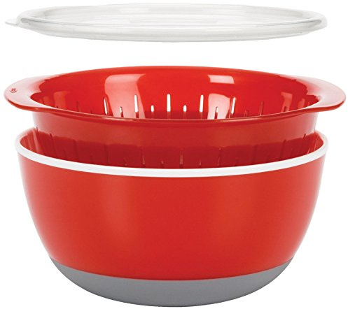 OXO Good Grips 3-Piece Berry Bowl Set, Red/Grey