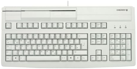 CHERRY MultiBoard MX V2 G80-8000 - Teclado QWERTZ con Cable magnético para Lector de Tarjetas, Color Gris Claro