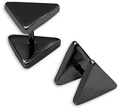 Soul-Cats Paar Fakeplugs Fake Plug Ohrstecker Edelstahl dreieck eckig Gold Silber schwarz, Größe: 10 mm;Farbe: Schwarz