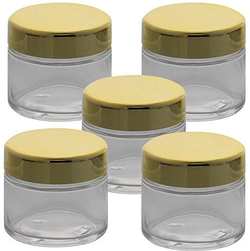 Klar Glas-Tiegel 50 ml mit Deckel Gold, Leere Kosmetex Glas Creme-Dose, Kosmetik-Dose aus Klarglas, Klar - Gold, 5 Stück