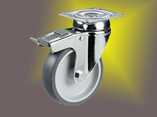 Edelstahl Apparaterollen ø 100mm Plattenbefestigung und Feststeller, rostfrei, Lenkrolle, Edelstahl, VA, VA2, Inox