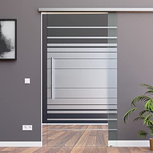BM4-900-600-ASE: Schiebetürsystem ESG 900x2050x8mm Dekor M4, Siebdruck; Schienensystem ALU SlimLine SoftClose; Griffstange rund 600