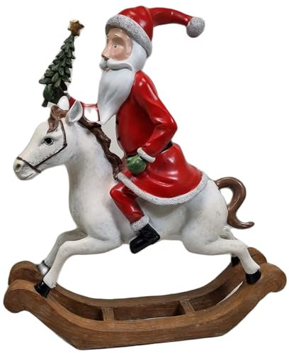 Dekofigur Weihnachtsmann auf Schaukelpferd Weihnachtsdeko Weihnachtsfigur