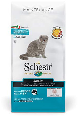 Schesir, Dry Food for Adult Cats, Rich Fish Maintenance Line, Croquettes – 10 kg Bag Size