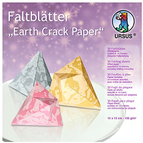 Ursus 3335599 - Faltblätter Earth Crack Paper, 100 g/qm, ca. 15 x 15 cm, 50 Blatt in 10 Farben, Effektpapier, beidseitig Bedruckt, inklusive Faltanleitung, ideal für kreative Bastelarbeiten